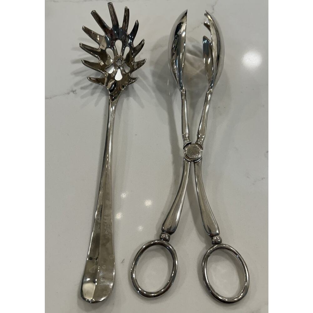 International Silver Silver Plated Set of 3 Serving Spoons Salad Tongs - Picture 4 of 16